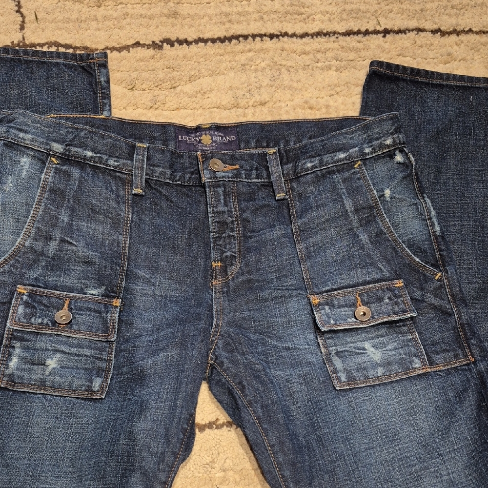 Lucky Brand Pork Chop Ankle Distressed Blue Jeans Size 12/ 31